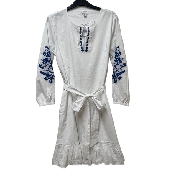 J. Crew Tops - J. Crew White Embroidered Peasant Dress Size XS NWT